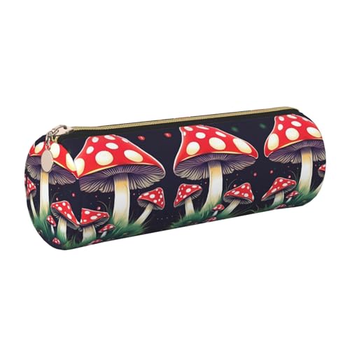FLGHJNBJN Magic Mushrooms Federmäppchen, niedliches Leder, umweltfreundlich, gekreuztes Leder, glatter Reißverschluss, große Kapazität, Zylindertasche, gold, Einheitsgröße, Kartenhalter von FLGHJNBJN
