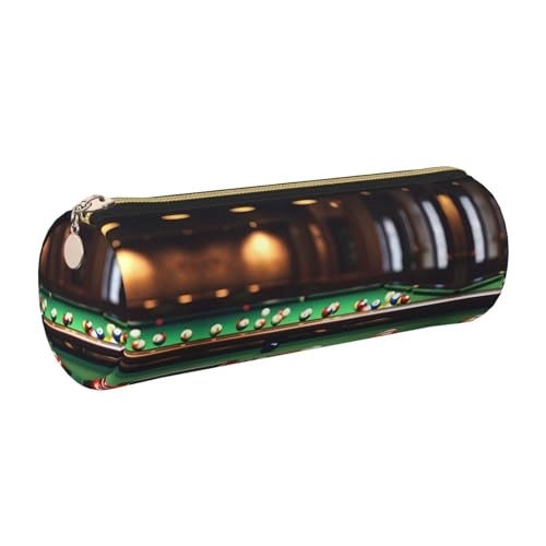 FLGHJNBJN Niedliches Billard-Federmäppchen aus Leder, umweltfreundlich, gekreuztes Leder, glatter Reißverschluss, große Kapazität, Zylindertasche, gold, Einheitsgröße, Kartenhalter von FLGHJNBJN