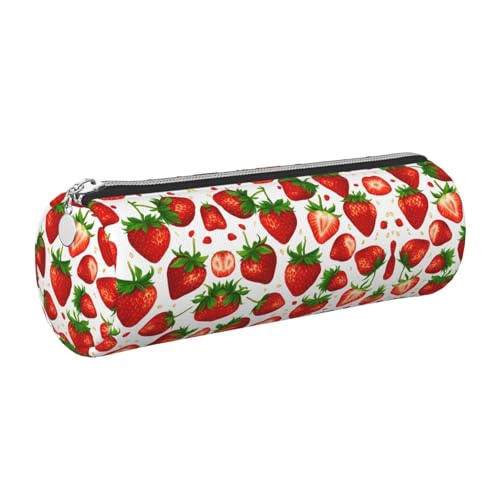 FLGHJNBJN Niedliches Federmäppchen aus Leder, Erdbeere, umweltfreundlich, gekreuztes Leder, glatter Reißverschluss, große Kapazität, Zylindertasche, silber, Einheitsgröße, Kartenhalter von FLGHJNBJN