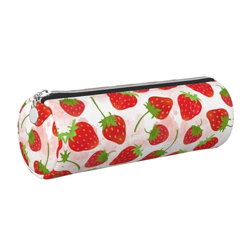 FLGHJNBJN Niedliches Federmäppchen aus Leder, Erdbeere, umweltfreundlich, gekreuztes Leder, glatter Reißverschluss, große Kapazität, Zylindertasche, silber, Einheitsgröße, Kartenhalter von FLGHJNBJN