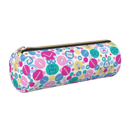 FLGHJNBJN Niedliches Krankenschwester-Federmäppchen, aus Leder, umweltfreundlich, gekreuztes Leder, glatter Reißverschluss, große Kapazität, Zylindertasche, gold, Einheitsgröße, Kartenhalter von FLGHJNBJN