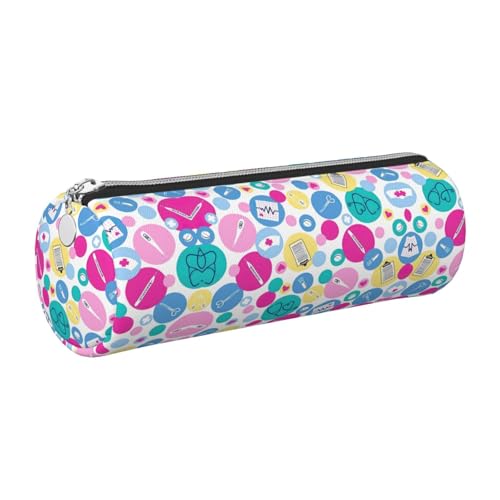 FLGHJNBJN Niedliches Krankenschwester-Federmäppchen, aus Leder, umweltfreundlich, gekreuztes Leder, glatter Reißverschluss, große Kapazität, Zylindertasche, silber, Einheitsgröße, Kartenhalter von FLGHJNBJN