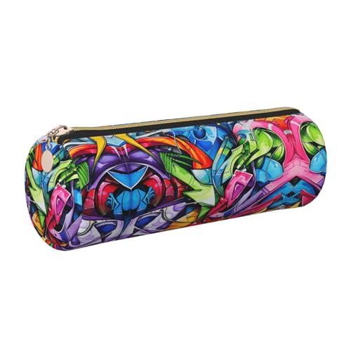 FLGHJNBJN Niedliches Leder-Federmäppchen mit Graffiti-Zeichnung, umweltfreundlich, Kreuznarbenleder, glatter Reißverschluss, große Kapazität, Zylindertasche, gold, Einheitsgröße, Kartenhalter FLGHJNBJN Niedliches Leder-Federmäppchen mit Graffiti-Zeichnung, umweltfreundlich, Kreuznarbenleder, glatter Reißverschluss, große Kapazität, Zylindertasche, gold, Einheitsgröße, Kartenhalter von FLGHJNBJN