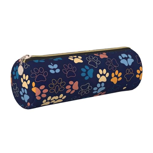 FLGHJNBJN Niedliches Leder-Federmäppchen mit Hundepfoten, umweltfreundlich, gekreuztes Leder, glatter Reißverschluss, große Kapazität, Zylindertasche, gold, Einheitsgröße, Kartenhalter von FLGHJNBJN