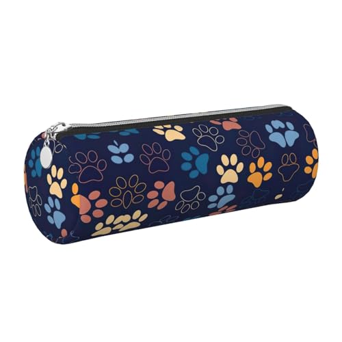 FLGHJNBJN Niedliches Leder-Federmäppchen mit Hundepfoten, umweltfreundlich, gekreuztes Leder, glatter Reißverschluss, große Kapazität, Zylindertasche, silber, Einheitsgröße, Kartenhalter von FLGHJNBJN
