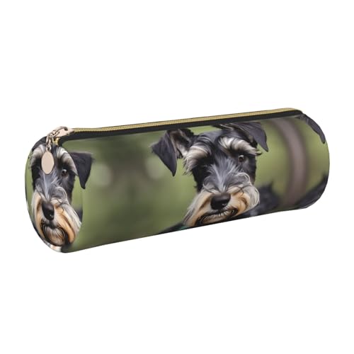 FLGHJNBJN Niedliches Schnauzer-Federmäppchen aus Leder, umweltfreundlich, gekreuztes Leder, glatter Reißverschluss, große Kapazität, Zylindertasche, gold, Einheitsgröße, Kartenhalter von FLGHJNBJN