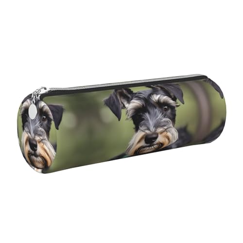FLGHJNBJN Niedliches Schnauzer-Federmäppchen aus Leder, umweltfreundlich, gekreuztes Leder, glatter Reißverschluss, große Kapazität, Zylindertasche, silber, Einheitsgröße, Kartenhalter von FLGHJNBJN