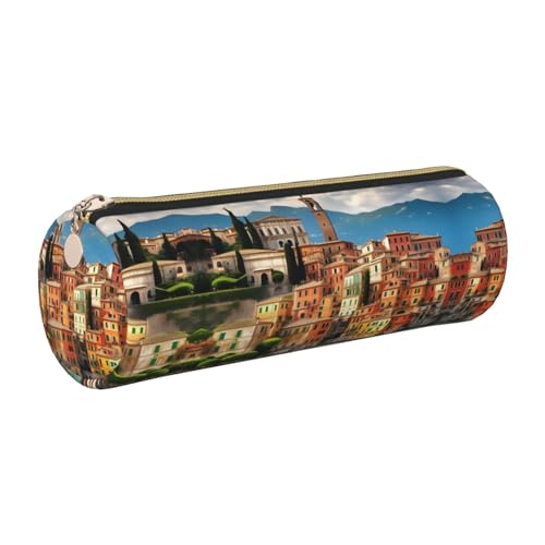 FLGHJNBJN Schönes italienisches Federmäppchen, niedliches Leder, umweltfreundlich, gekreuztes Leder, glatter Reißverschluss, große Kapazität, Zylindertasche, gold, Einheitsgröße, Kartenhalter von FLGHJNBJN