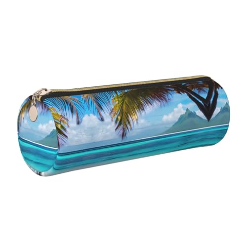 FLGHJNBJN Tahiti Beach Federmäppchen, niedliches Leder, umweltfreundlich, gekreuztes Leder, glatter Reißverschluss, große Kapazität, Zylindertasche, gold, Einheitsgröße, Kartenhalter von FLGHJNBJN