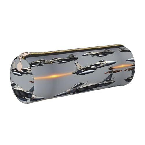 Federmäppchen aus Leder, Motiv: Flugzeugjets, niedliches Leder-Federmäppchen, umweltfreundlich, Kreuznarbenleder, glatter Reißverschluss, große Kapazität, Zylindertasche, gold, Einheitsgröße von FLGHJNBJN
