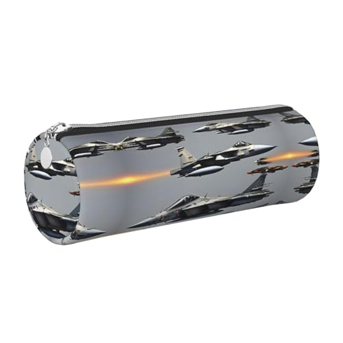 Federmäppchen aus Leder, Motiv: Flugzeugjets, niedliches Leder-Federmäppchen, umweltfreundlich, Kreuznarbenleder, glatter Reißverschluss, große Kapazität, Zylindertasche, silber, Einheitsgröße von FLGHJNBJN