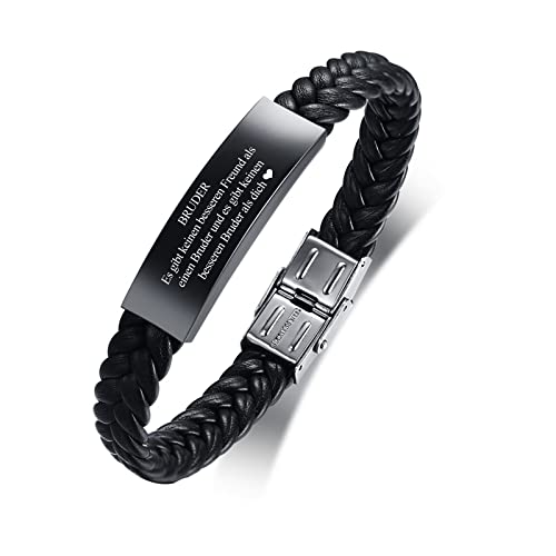 Armband Herren Bruder Geschenke - Schwarze Lederarmbänder Gravur Inspirierend Zitat DENKE IMMER DARAN DASS DU TAPFERER BIST Für Männer Jungen von Schwester besten Freund für Graduierung Geburtstag von FLHEART