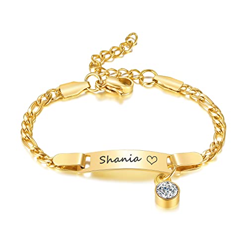 Benutzerdefinierte Geburtsstein Kind Armbänder : Gold plattiert Edelstahl personalisierte Name Bar Name ID Armband für Kinder Kleinkind Mädchen von Mama Oma, Birthstone Schmuck Geschenk, nickelfrei Benutzerdefinierte Geburtsstein Kind Armbänder : Gold plattiert Edelstahl personalisierte Name Bar Name ID Armband für Kinder Kleinkind Mädchen von Mama Oma, Birthstone Schmuck Geschenk, nickelfrei von FLHEART