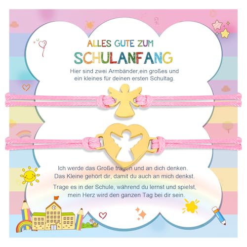 Einschulung Geschenk Mädchen Junge Schulkind - 2 Stück Schulanfänger Armbänder Glücksbringer Schutzengel Armbander Mutter Tochter, Erster Schultag Einschulungsgeschenk Endlich Schulbeginn von FLHEART