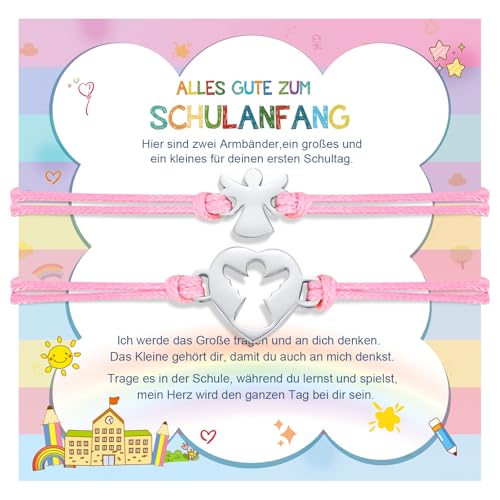 Einschulung Geschenk Mädchen Junge Schulkind - 2 Stück Schulanfänger Armbänder Glücksbringer Schutzengel Armbander Mutter Tochter, Erster Schultag Einschulungsgeschenke Endlich Schulbeginn von FLHEART