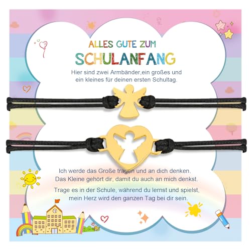 Einschulung Geschenk Schulanfang Schulkind Armband - 2 Stück Schulanfänger Armbänder Glücksbringer Schutzengel Armbander Mama Schulkind, Erster Schultag Einschulungsgeschenke für Mädchen Jungen von FLHEART