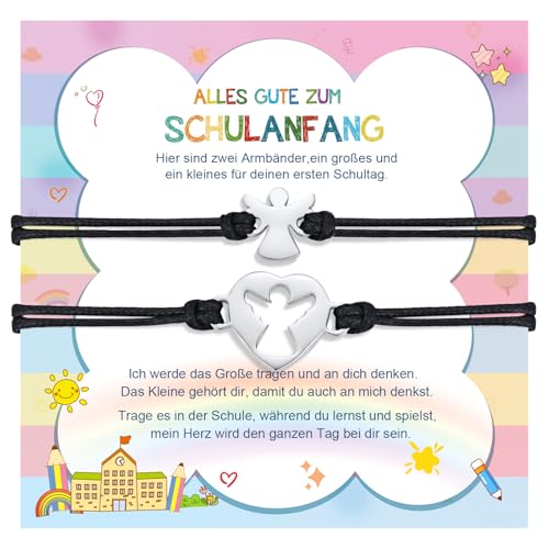 Einschulung Geschenk Schulanfang Schulkind Armband - 2 Stück Schulanfänger Armbänder Glücksbringer Schutzengel Armbander Schulkind Mama, Erster Schultag Einschulungsgeschenke für Mädchen Jungen von FLHEART
