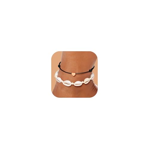 2 Stücke Fußkettchen für Frauen - Handgewebte Verstellbare Fußschmuck Muschel Fussketten Silber Herz Fusskette für Damen Mädchen Sommer Strand Sandale Barfuß Fußkettchen Schmuck Geschenke von FLHEART