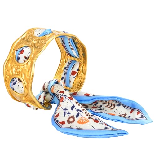 2 in 1 Armband Damen Armreif mit Seidentuch - 18K Vergoldet Verstellbare Edelstahl Armreifen mit Trendigen Silk scarf Set, Verstellbares Statement Gold Armreif Armbänder Schmuck Geschenke für Frauen von FLHEART