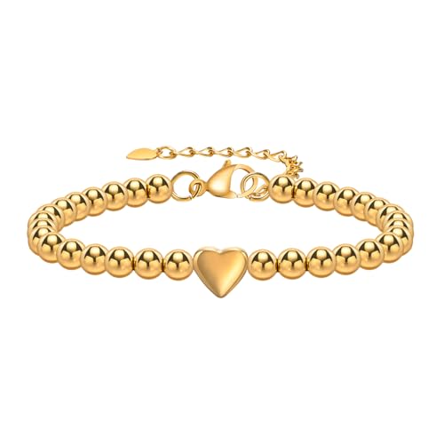 Armband Gold Damen Bracelet Women - Edelstahl Armschmuck Verstellbare 16+5cm Herzen Armbänder，18 Karat Vergoldet Herz Armband Geschenke für Frauen Mädchen Geburtstag von FLHEART
