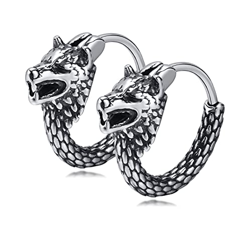 Creolen Ohrringe Herren Wikinger Schmuck - Edelstahl Nordischer Fenrir Wolfskopf Piercing Knorpel Ohrpiercing Amulett Nordische Geschenke Vintage Huggies für Männer von FLHEART