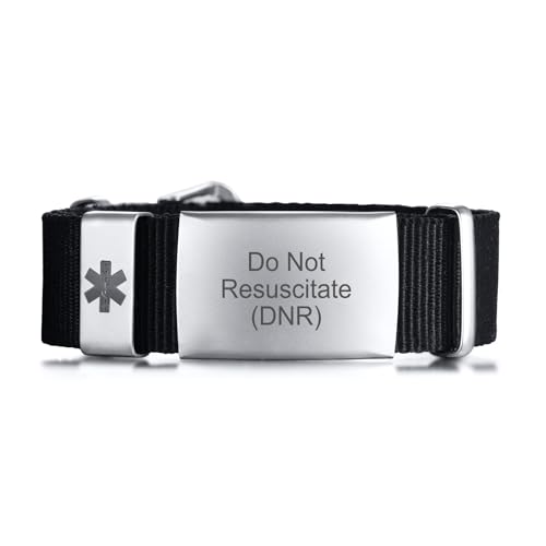 DNR Gravierte medizinische Alarm Armband für Herren Damen | wasserdicht Sport Nylon Armband mit Edelstahl Notfall medizinische ID Tag Armbänder einstellbar 7.1"-8.1" von FLHEART