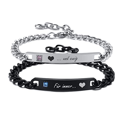 Damen Herren Pärchen Armbänder - Paar Für Immer Und Ewig Partnerarmbänder Edelstahl Name Datum Distanz Armband Für Frauen Männer Beste Freunde Freund Freundin Geschenk von FLHEART