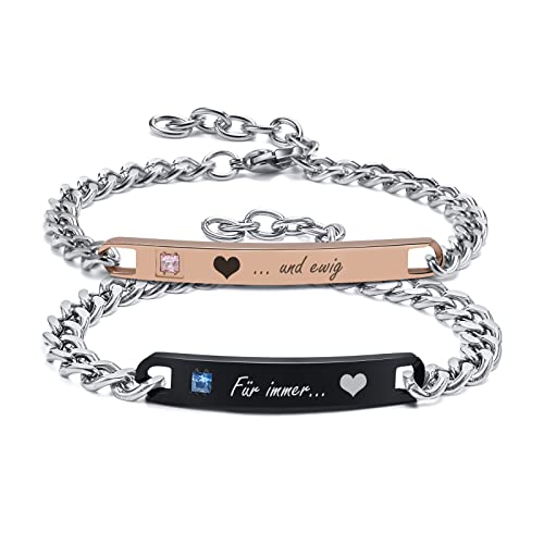 FLHEART Damen Herren Pärchen Armbänder - Paar Für Immer Und Ewig Partnerarmbänder Edelstahl Name Datum Distanz Armband Für Frauen Männer Beste Freunde Freund Freundin Geschenk von FLHEART