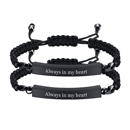 FLHEART Einäscherung Urnen Armband für Asche | 2 Stück Personalisierte Schwarze ID Bar geflochtene Armband, Asche Halter Keepsake Medaillon, maßgeschneiderte Memorial Geschenke für Damen Herren von FLHEART