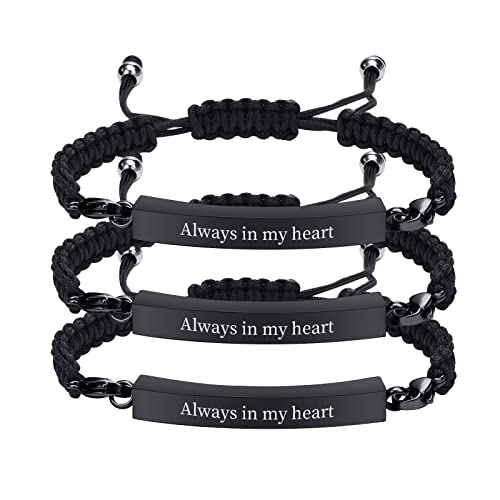 Einäscherung Urnen Armband für Asche | 3 Stück Personalisierte Schwarze ID Bar geflochtene Armband, Asche Halter Keepsake Medaillon, maßgeschneiderte Memorial Geschenke für Damen Herren von FLHEART