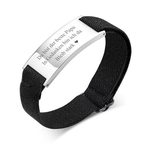 FLHEART Herren Armband mit Gravur Vatertagsgeschenk - Personalisierte Text Armbänder für Männer mit Schwarz Nylon Elastische Strap, Herrentagsgeschenke Männertag Geschenk für Papa DAD Vater Vatertag von FLHEART