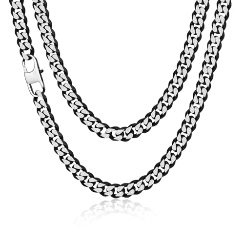 FLHEART Herren Halskette Edelstahl Panzerkette Bicolor - 8mm Breite 50cm Länge Solide Edelstahl Kubanische Kette, Wasserfester Robuste Gliederkette Cuban Chain Necklace Geschenke für Männer Jungen von FLHEART