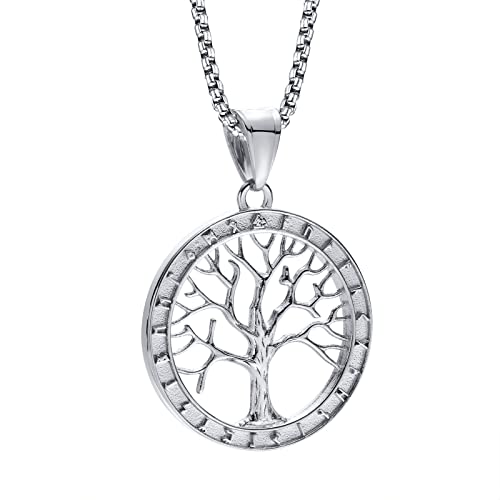 FLHEART Nordische Wikinger Halskette Herren - Amulette Geschenk Edelstahl Nordisch Runen Baum des Lebens Anhänger Halskette, Nordischer Schmuck Talisman Geschenke für Männer von FLHEART