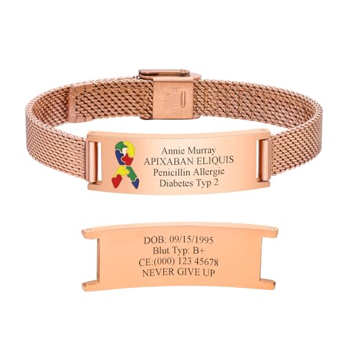 FLHEART Notfallarmband SOS Armband Damen - Medic ID Armband Gravur Name Telefonnummer für Autismus Frauen, Personalisiertes Medizinische Notfall Armband für Allergie Diabetiker Epilepsie Asthma DNR von FLHEART