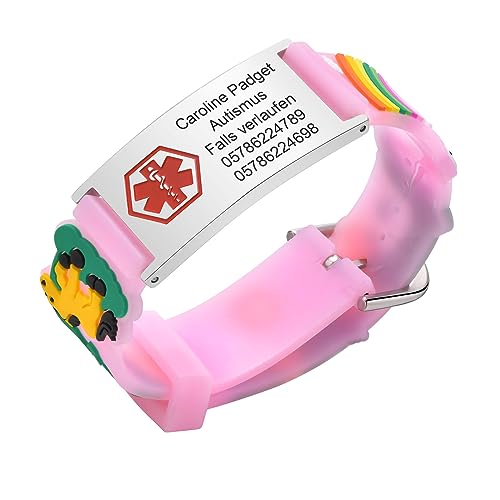 FLHEART Notfallarmband SOS Armband Kinder Telefonnummer - Rosa Silikon Anti Verloren Kinder Namenarmband Identifikationsarmband Kinderarmband Personalisiertes Medizinisches ID Armband für Mädchen von FLHEART