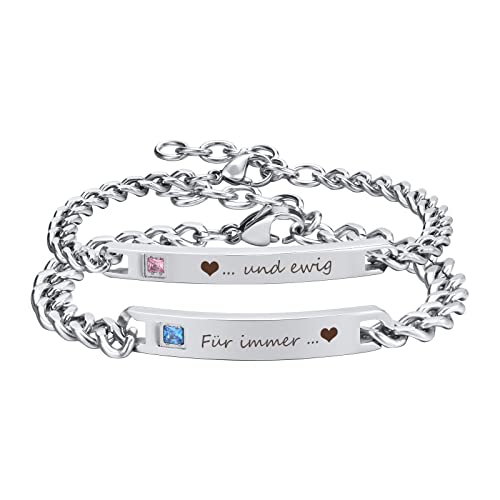 FLHEART Paar Armbänder Damen Herren - Silber Beziehung Matching Paare Armbänder Einstellbar Link Ketten Armband Graviert Für Immer und Ewig für Liebhaber Schwester Bruder Familie BFF von FLHEART