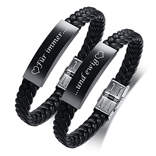 FLHEART Partner Armbänder Freundschaftsarmband Herren Damen - Verstellbare Lederarmbänder Graviert Für immer und ewig für Männer Frauen Geschenk Für Geburtstag Bester Freund Partner Armbänder von FLHEART