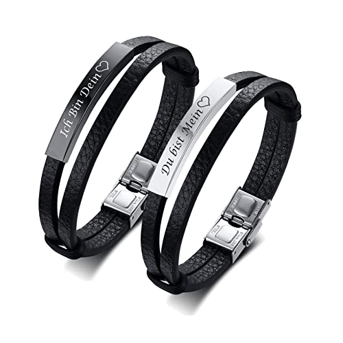 FLHEART Partner Armbänder Freundschaftsarmband Herren Damen - Verstellbare Lederarmbänder Graviert Ich Bin Dein Du bist Mein für Männer Frauen Geschenk Für Geburtstag Bester Freund Partner Armbänder von FLHEART