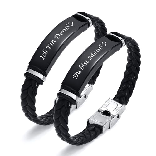 FLHEART Partner Armbänder Freundschaftsarmband Herren Damen - Verstellbare Lederarmbänder Gravur Ich Bin Dein Du bist Mein für Männer Frauen Geschenke für Geburtstag Bester Freund Partner Armbänder von FLHEART