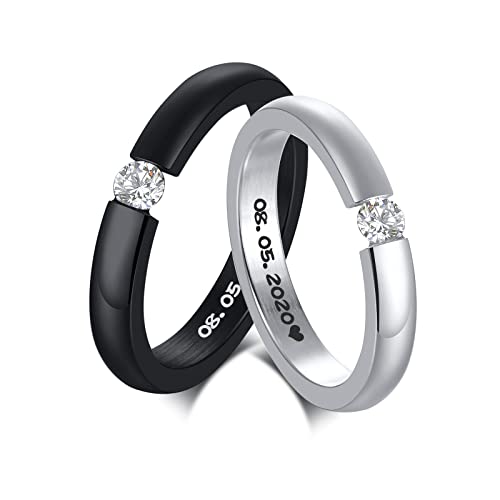 Personalisierte Eheringe für Sie und Ihn, Individuell Versprechen Ring Einzeln Kubischer Zirkoniumdioxid Edelstahl Eheringe Set Herren Damen Freund Freundin, Geschenkidee für Geliebte von FLHEART