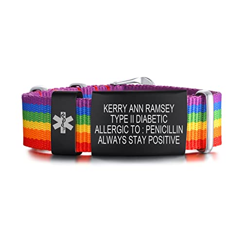 Personalisierte Medizinische Alarm ID Armband | Einstellbare Sport Nylonband Gürtelschnalle medizinisches Alarm Armband Allergie Diabetiker Armband für Herren Damen,Angepasst von FLHEART
