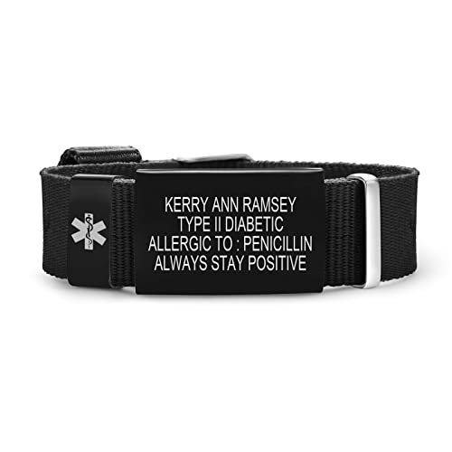 FLHEART Personalisierte Medizinische Alarm ID Armband | Einstellbare Sport Nylonband Gürtelschnalle medizinisches Alarm Armband Allergie Diabetiker Armband für Herren Damen Jugendliche,Angepasst von FLHEART