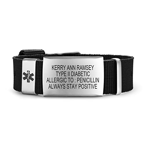 Personalisierte Medizinische Alarm ID Armband | Einstellbare Sport Nylonband Gürtelschnalle medizinisches Alarm Armband Allergie Diabetiker Armband für Herren Damen Jugendliche,Angepasst von FLHEART