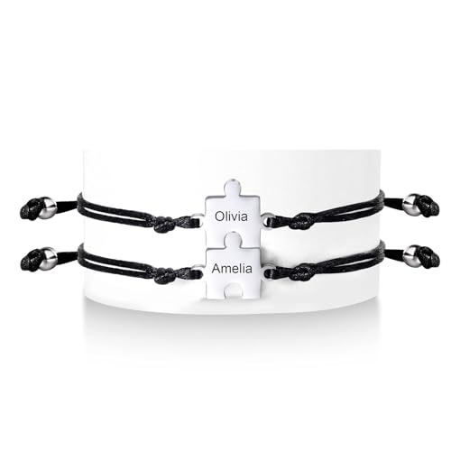 FLHEART Personalisierte Namen Puzzle Armbänder Damen - 2 Stück Puzzle Armband mit Gravur Namen für Familie Schwester Freunde Freundin Freundschaft Paare Geschenke für Geburtstag Jahrestag Graduierung von FLHEART