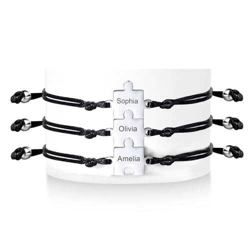 FLHEART Personalisierte Namen Puzzle Armbänder Damen - 4 Stück Puzzle Armband mit Gravur Namen für Familie Schwester Freunde Freundin Freundschaft Paare Geschenke für Geburtstag Jahrestag Graduierung von FLHEART
