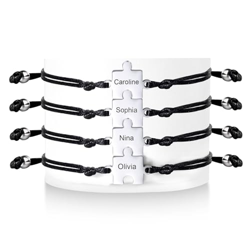 FLHEART Personalisierte Namen Puzzle Armbänder Damen - 5 Stück Puzzle Armband mit Gravur Namen für Familie Schwester Freunde Freundin Freundschaft Paare Geschenke für Geburtstag Jahrestag Graduierung von FLHEART