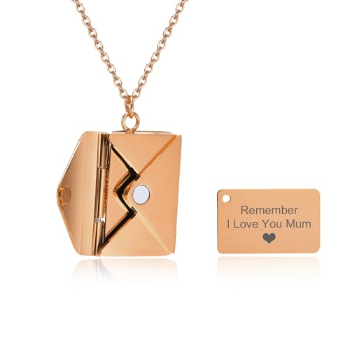 Personalisierte Umschlag Medaillon Halskette Damen - Edelstahl Graviert Geheimer Nachricht Name Anfangsbuchstabe Nachricht Halskette für Mama Freundin Paar Schwester BFF, Roségold von FLHEART