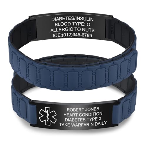 FLHEART Personalisiertes Notfallarmband Damen Herren - Wasserfest Sport Silikon SOS ID Armband Gravur Name Telefonnummer Allergie Diabetes Epilepsie, Medizinisches Alarm Notfall Armbänder für Männer von FLHEART