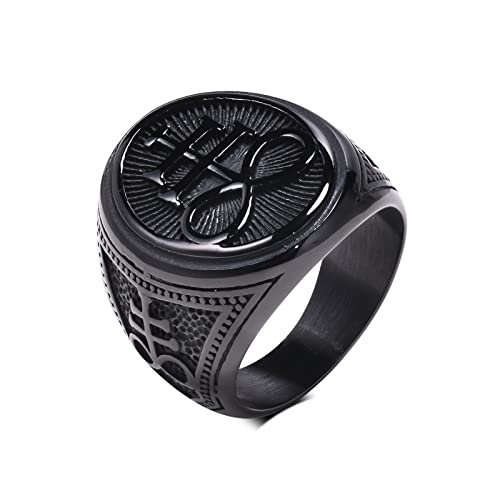 Satanischer Siegelring Herren, Geschenke Schwarzer Edelstahl Siegel des Leviathan Kreuz Symbol Punk Biker Ring für Mann Männer Kirche des Dämons Teufel Satan Ringe, Größe 62 (19.7) von FLHEART