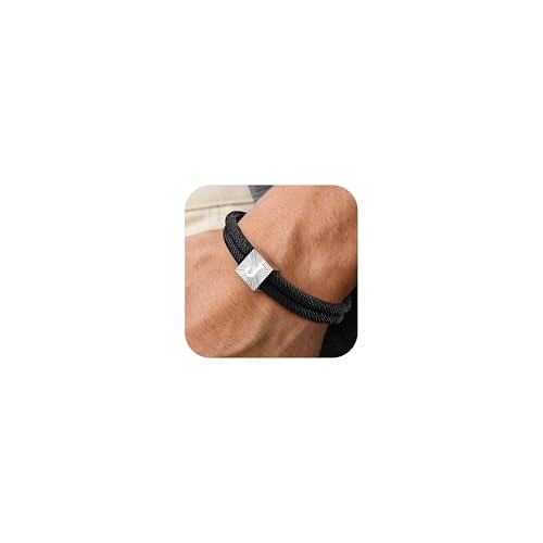 Segeltau Armband Herren mit Buchstaben Surferarmband - Schwarz Nylon Segler Surf Armbänder mit Initial A-Z Buchstabe, Verstellbares Surfer Armband Geschenke für Männer Junge Geburtstag Abschluss, J von FLHEART